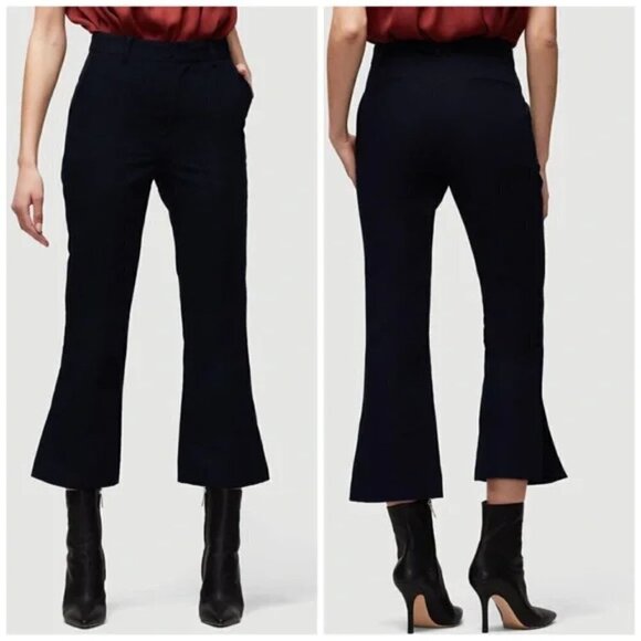 Frame Flared Cropped Side Slit Cotton/Linen Dark Navy Trousers Pants New Size 6 - Picture 8 of 8